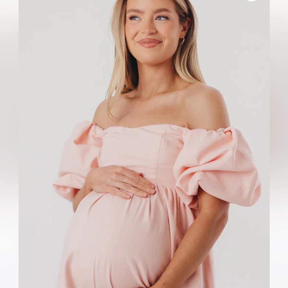 Off-Shoulder Pink Maternity Midi Dress